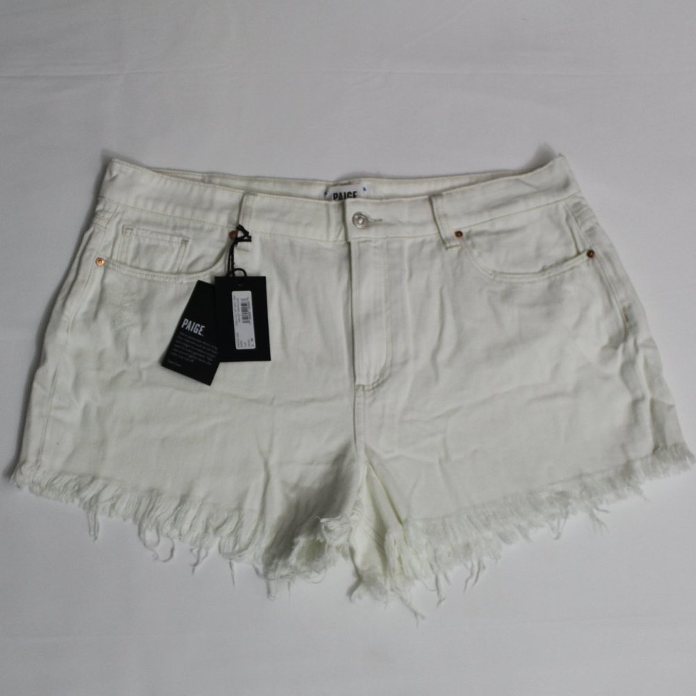 PAIGE NOELLA WHITE CUT OFF HEAVY FRAY SANDLOT DESTRUCTED DENIM SHORTS US 34